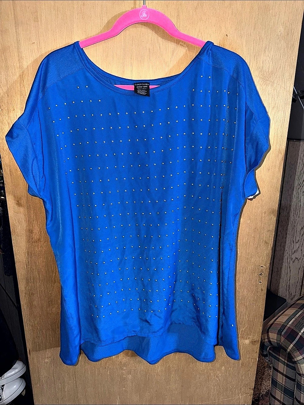 Faded Glory Studded Blue Short Sleeve Top Size 2X NWT
